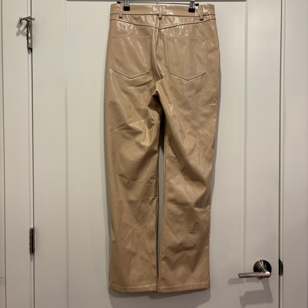 Grey Lab Beige Patent Faux Leather Straight Leg Pants JJ1114P NWT Size M